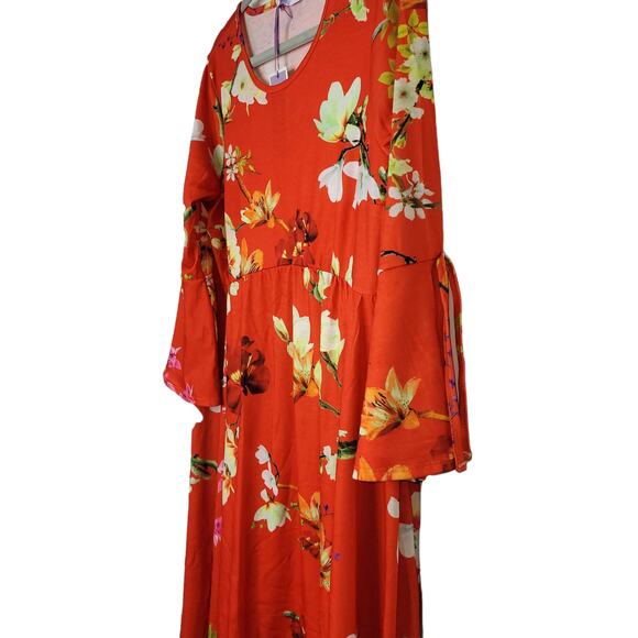 BlueBelle Maternity Orange Floral Bell Sleeve Stretch Flow Maternity Dress Sz 16 - Picture 4 of 6